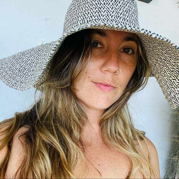 J CREW Black White Grey Woven Floppy Wide Brim Sun Hat Vacation Beach Summer - Picture 4 of 6